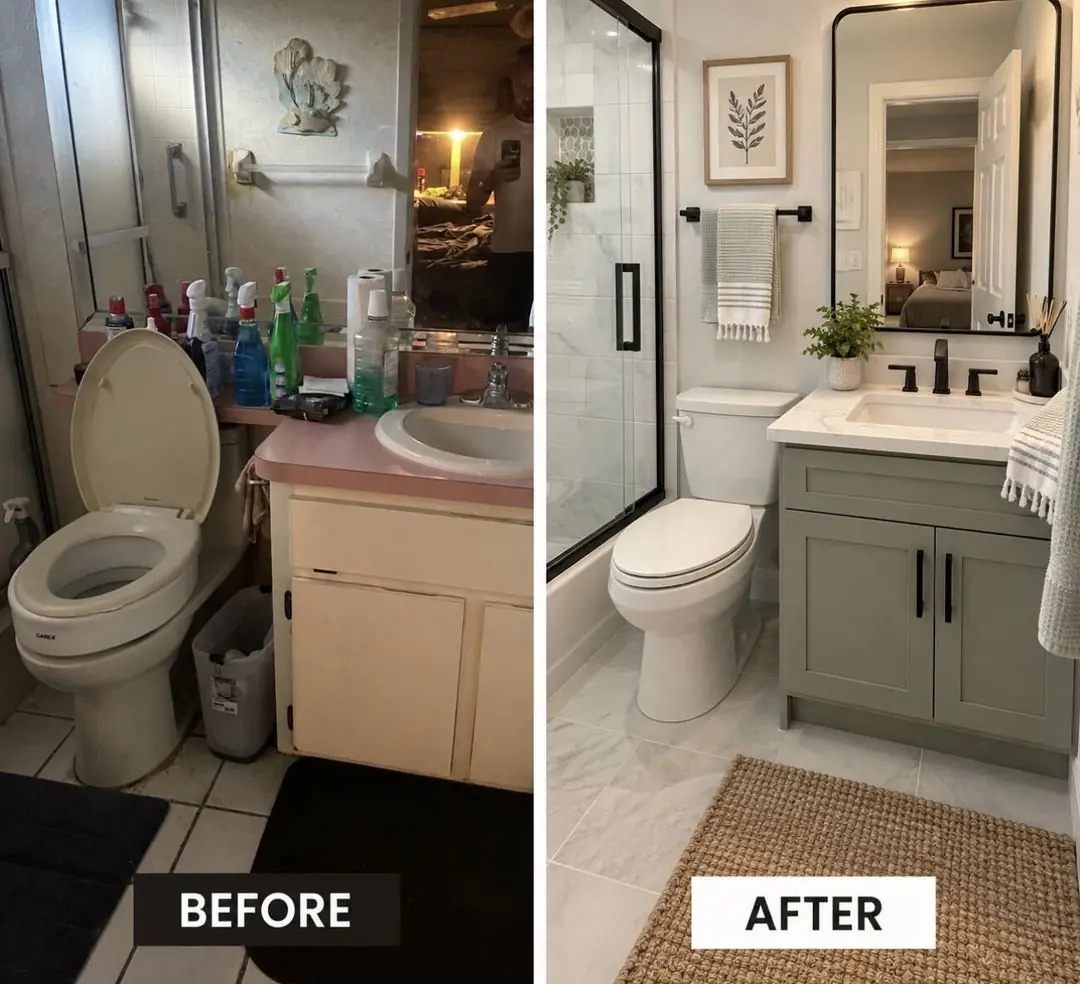 Bathroom before and after renovation