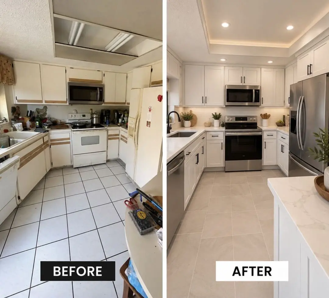 Kitchen before and after renovation